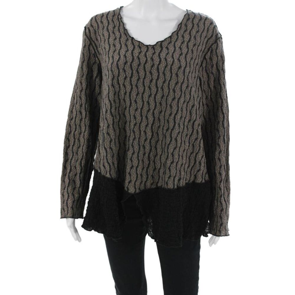 Noblu Womens Bohemian V Neck Tunic Top Beige Long Sleeve Cotton Spandex Size S